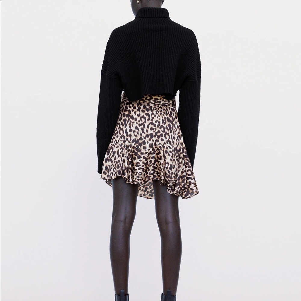 Zara Satin Effect Animal Print Skirt sz M